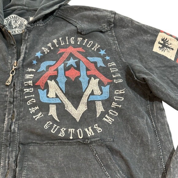 Alflication American Customs Biker Eagle Black Zip Hoodie Mens Size S (40)
